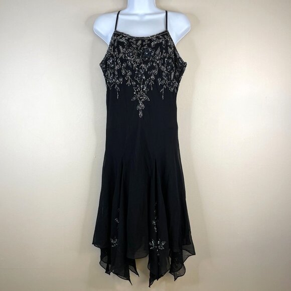 Vintage Y2K Whimsigoth Dark Fairy Chiffon Dress 12P Beaded Hanky Hem HOCO Prom - Picture 1 of 11